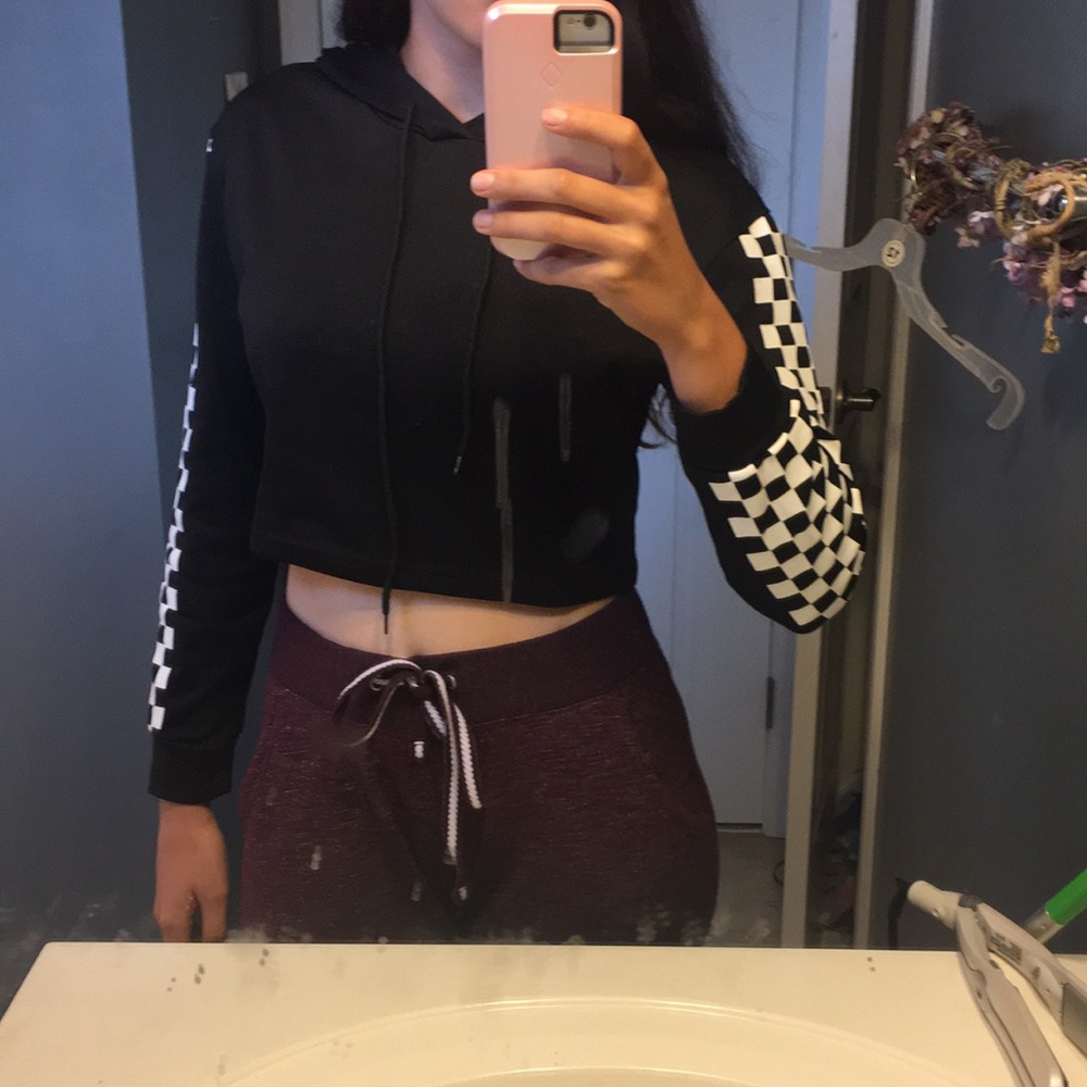 Checkered hoodie crop top